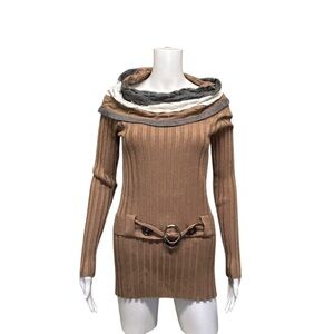 IDO La Vie Brown Gray Ribbed Tunic Top Size M